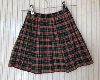 Jupe écossaise Vintage Fille Jupe Plissée taille 8ans Jupe Tartan Vert à carreaux