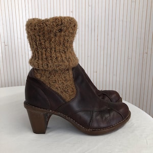 El Naturalista dameslaarzen leer en wol enkellaarsjes bruine schoenen sokken comfort vintage maat 40