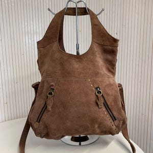 Vintage Lucky Brand Messenger Bag Braun Wildleder Verzierte Boho Tasche Damen Weiche Wildleder Schulter- oder Crossbody Tasche Tragetasche