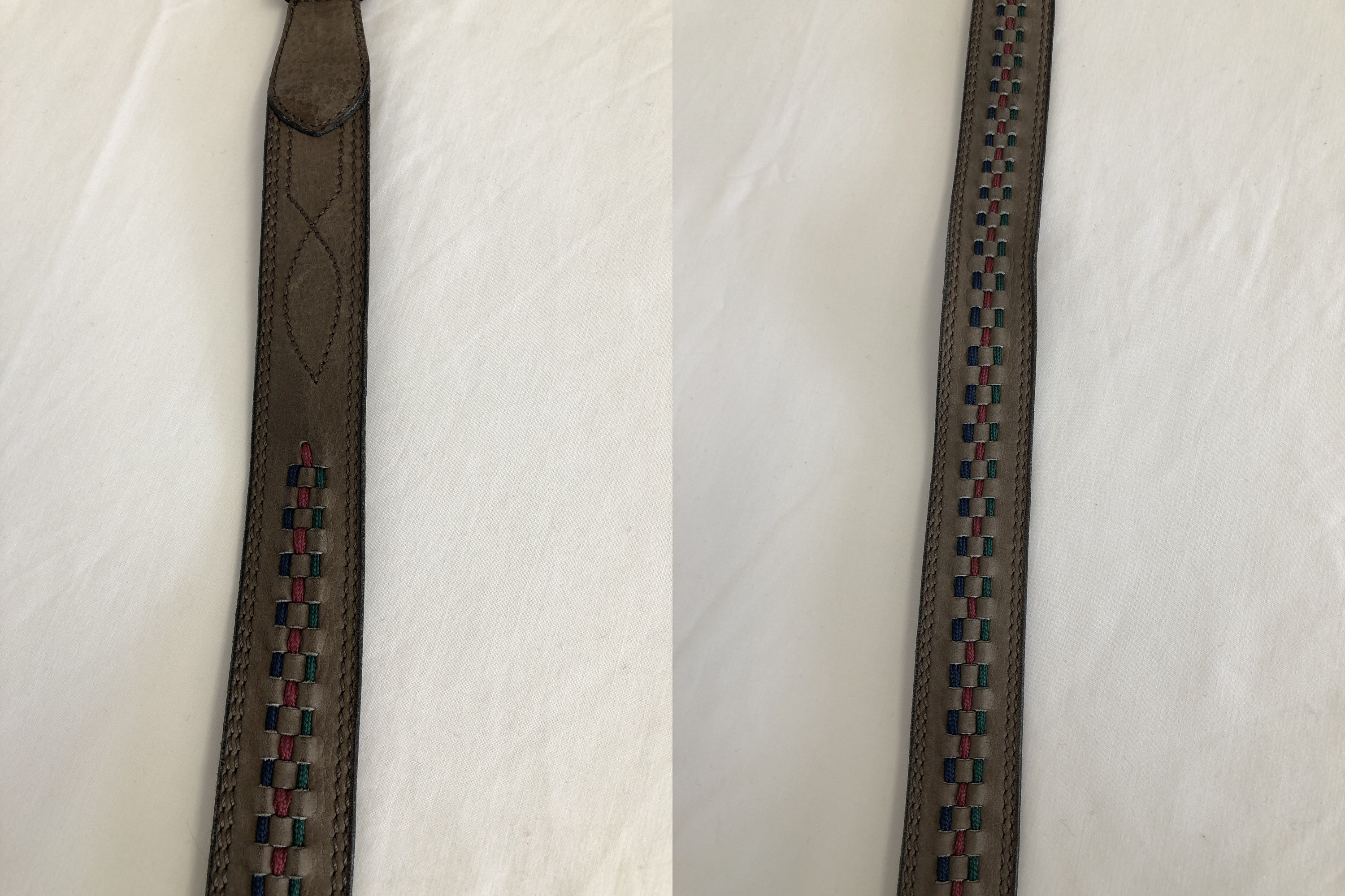 Vintage Brown Grey Leather Belt With Braided Rope 