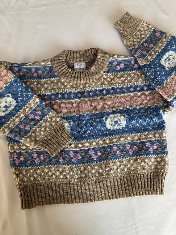 Jacquard wool sweater Baby Vintage 2 years Beige … - image 9