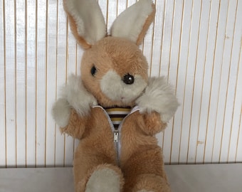 Vintage Plush Rabbit Old Rabbit Plush Collectible Rabbit Dressed Rabbit Rabbit in jumpsuit