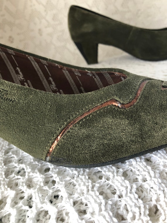 Escarpins Vintage SILVY En Cuir Daim Noir Et Vert - Taille 37.5 - Neufs Sans Emballage