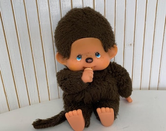 Vintage Kiki Monchhichi Sekiguchi by Ajena 70-80s, Blue Eyes, Made