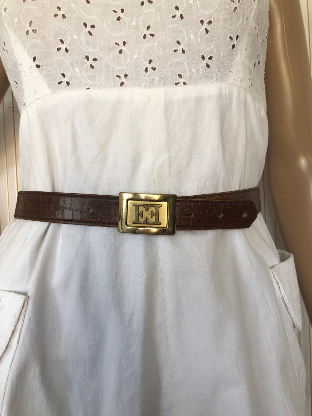 Escada Vintage Retro Leather Wide Belt Gold Brown Buckle Made in Germany 38 Escada gold leather belt - Gem main image 2