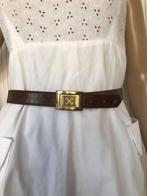 Escada Vintage Brown Leather Belt for Women Rectangular Gold  display picture 1