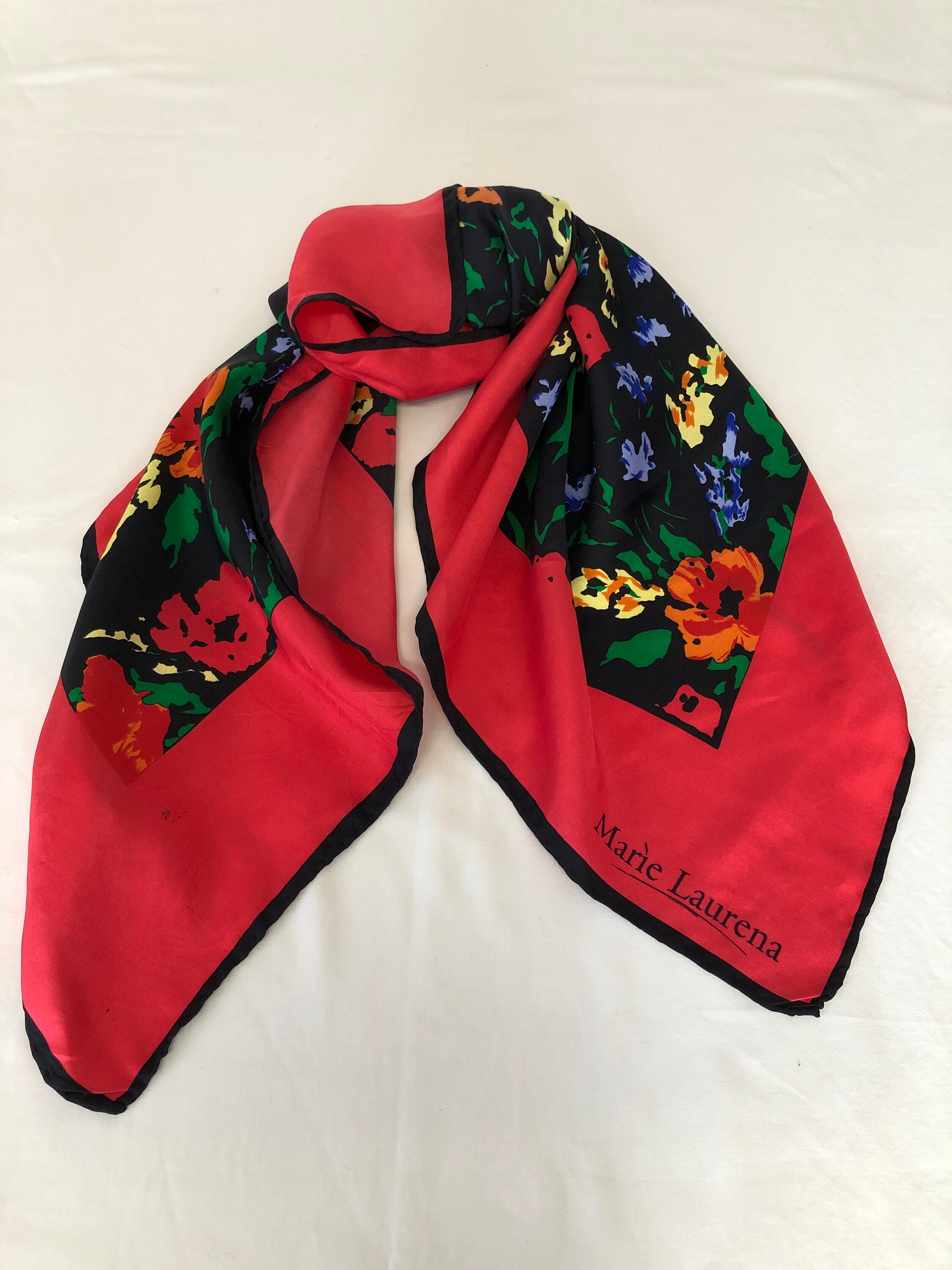 Foulard Carré En Soie Vintage Elena Miro - Motif Pots De Fleurs, Multicouleur, Bon état