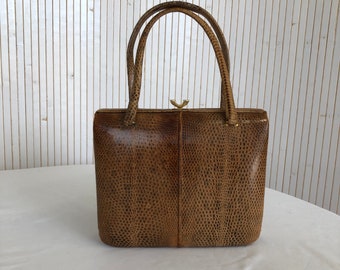 Small Vintage Bag 60s Areitio Leather Bag Snake Antique Brown Reptile Skin
