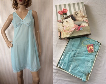 Lingerie Vintage Slip Dress Lingerie du Chat Neuve S Blue nightie
