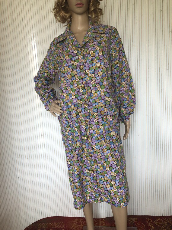 Robe Tablier Nylon Vintage Femme Blouse a Fleurs Robe coloree Taille M L Tablier manches longues Robe fleurie Mauve Travaux Menage Etsy France