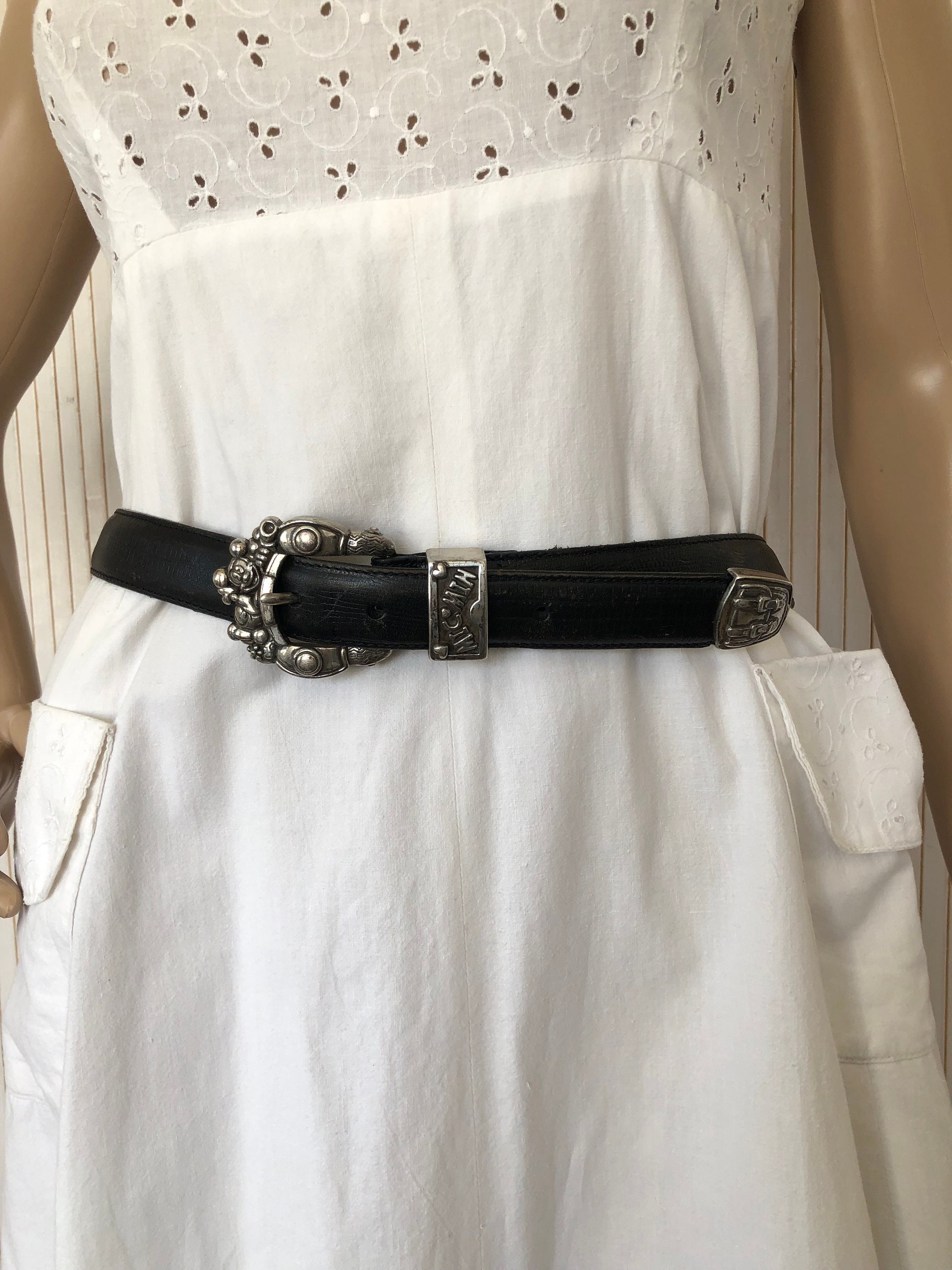 Vtg Brighton Mickey & Co Black Leather Belt 4pc Silver Train Buckle Women\'s 28 Brighton Salina Black Western Belt | Pinto Ranch main image 4
