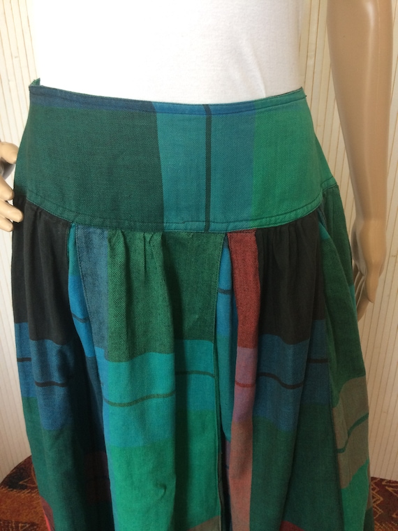 René Derhy Green Tartan Cotton Vintage Skirt - image 3