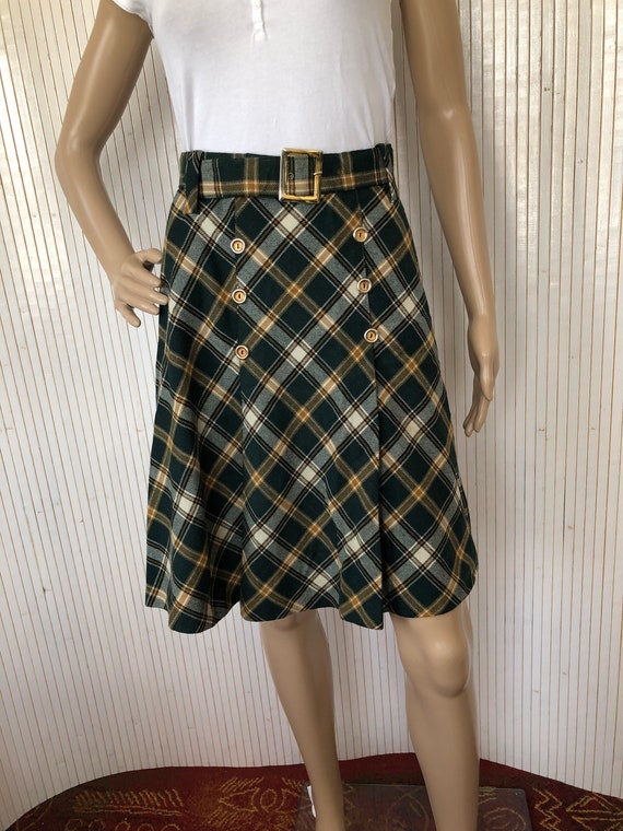 Vintage Skirt Woman 60s Scottish Skirt Green Plai… - image 2