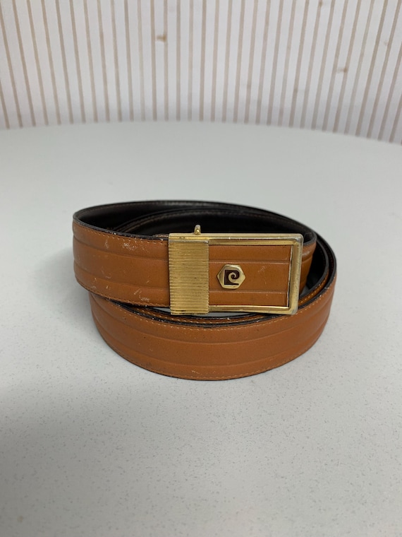 Genuine PIERRE CARDIN Signature Brown Leather unisex Belt Size 36/90 Pierre Cardin Belt Smooth Leather Brown Vintage Unisex  main image 4