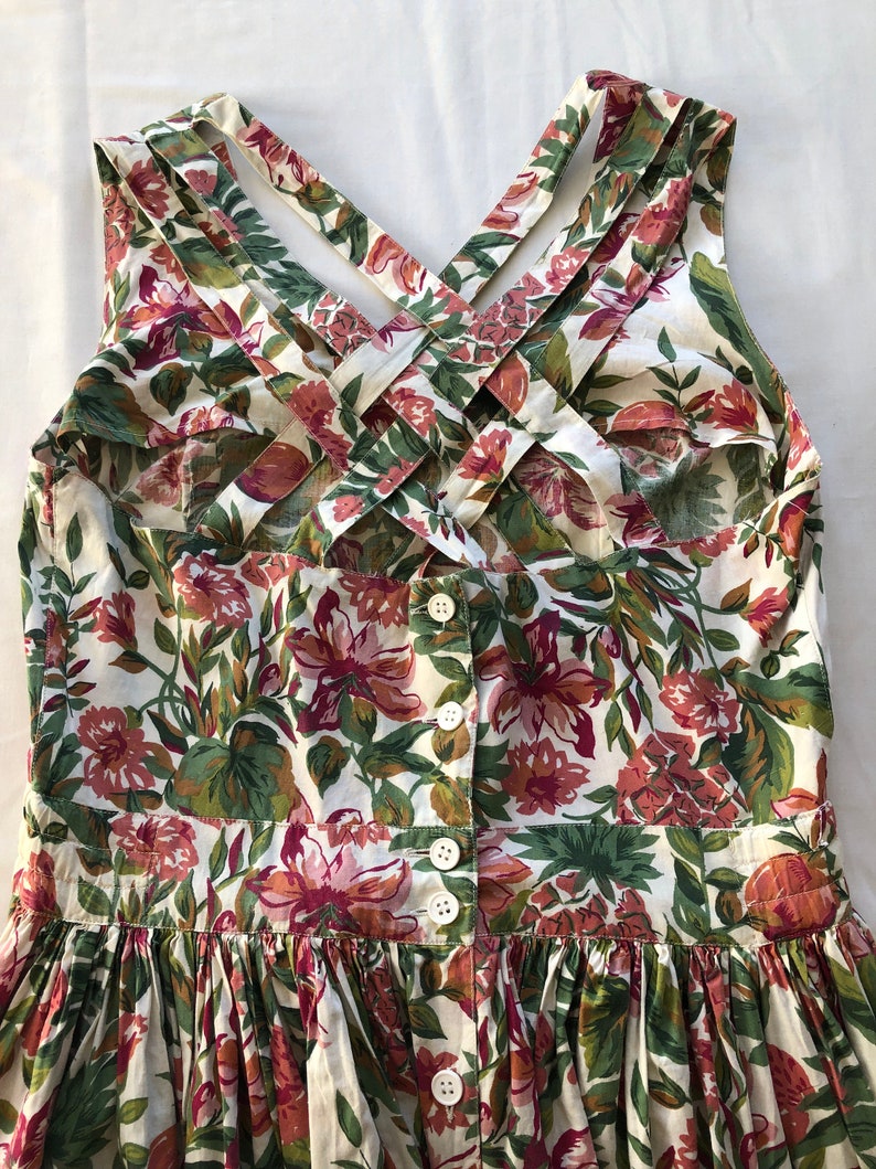 Robe Vintage Femme Robe d'été à Fleurs Robe en Coton Sans Manche Robe