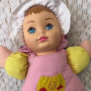 Poupée réversible Vintage Poupée chiffon Jour & Nuit Rose et Bleu 2 en 1 Peluche Doudou Ancien Playskool Jouet pour bébé Souvenir d'enfance zdjęcie 5