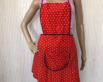 Delantal vintage para mujer, delantal rojo, tela Liberty, blusa de flores, delantal de algodón sin mangas, talla única