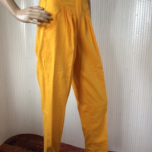 Women's Vintage Yellow Cotton Casual Pants High Waist 80s Size 38 40