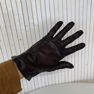 Women&#39;s Vintage Leather Thin Gloves Brown Leather Winter Gloves Very Soft Pair of Gloves for Elegant Women