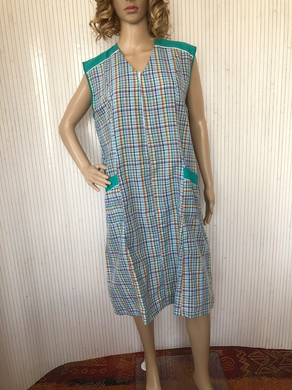 Robe Tablier Vintage Femme Blouse a carreaux Robe coloree Tablier sans manche Robe Verte Blouse Grande taille Etsy France