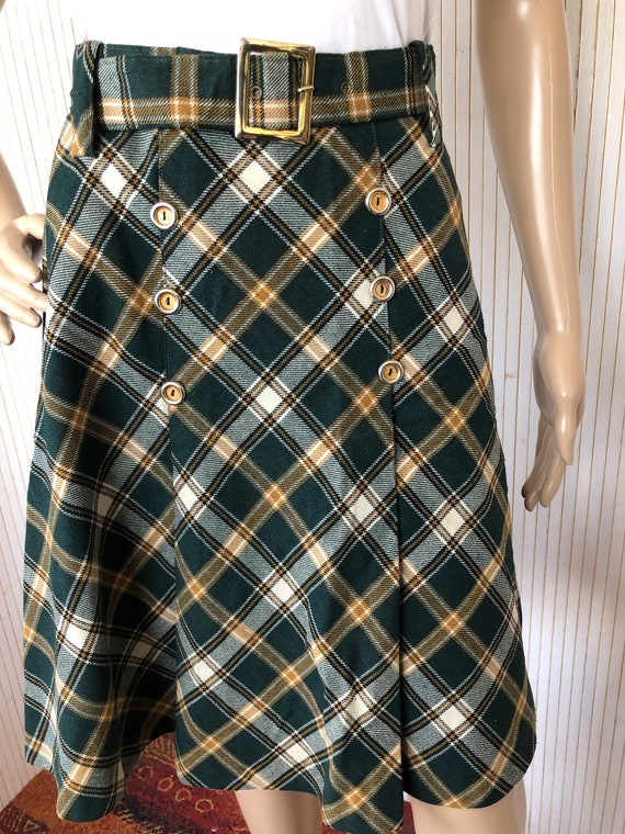 Vintage Skirt Woman 60s Scottish Skirt Green Plai… - image 5