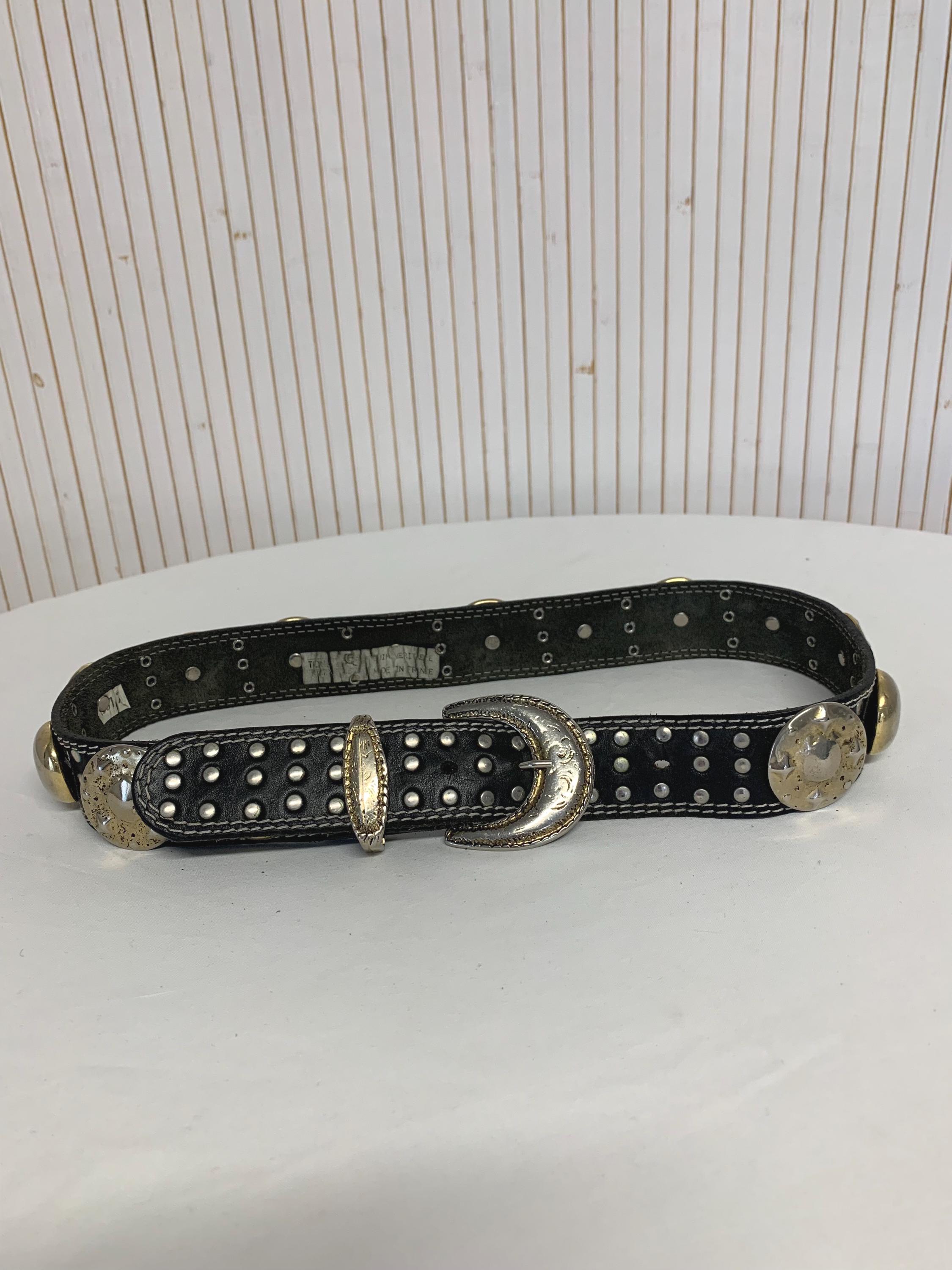 Ceinture Cloutée Argentée En Cuir Noir – The Tailored Sportsman, Taille M Homme – Occasion