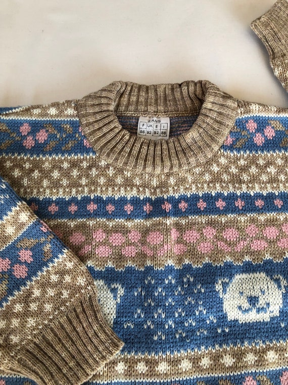 Jacquard wool sweater Baby Vintage 2 years Beige … - image 10
