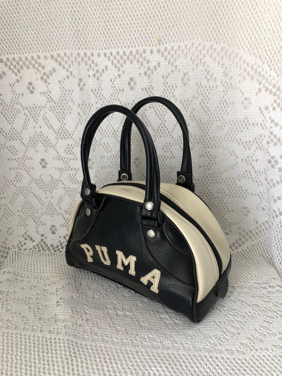 Mini Vintage Puma Bag Black and White Small Bowling Bag 90s 