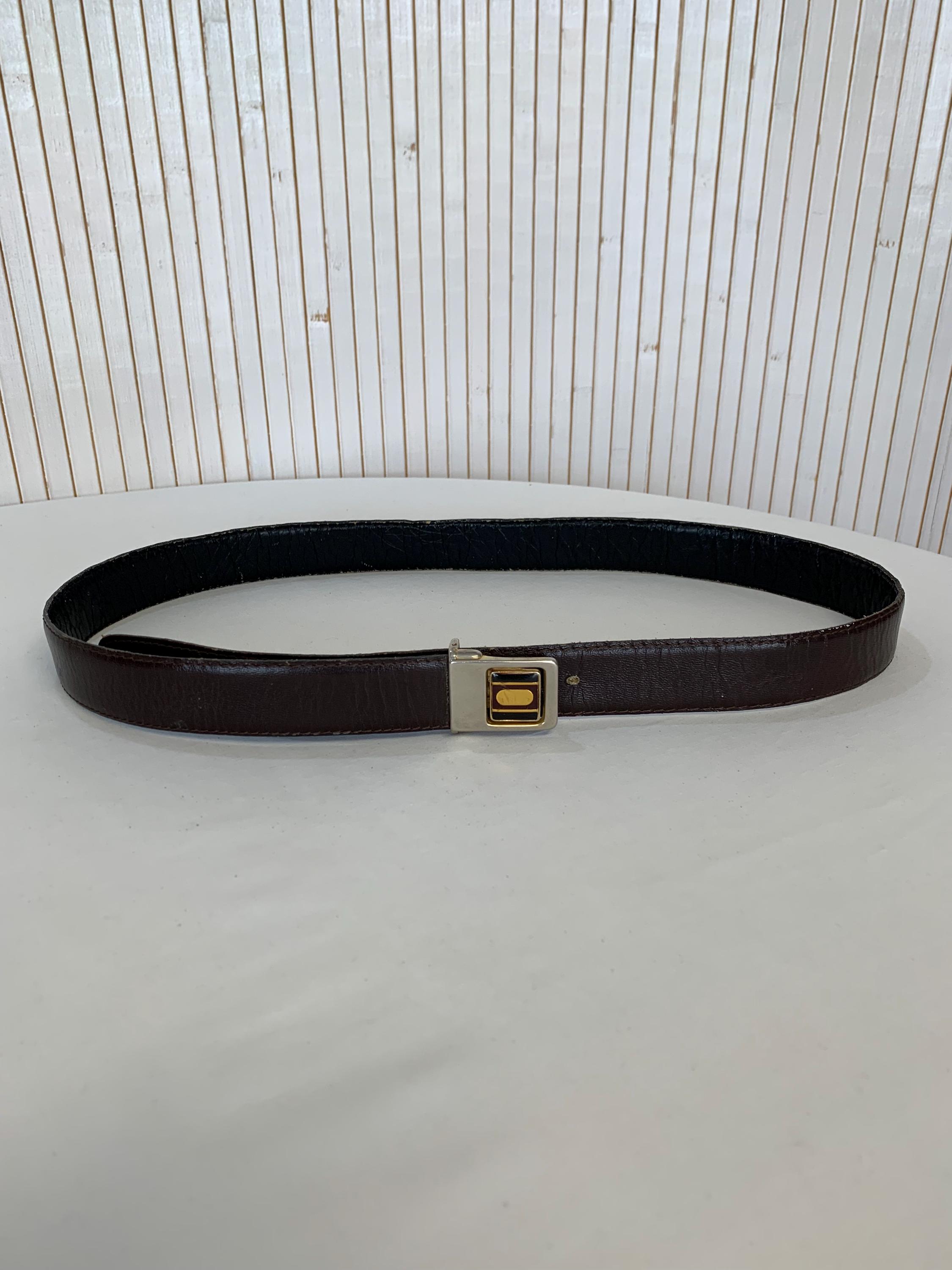 Vintage Reversible Leather Belt! Gorgeous! Wide Leather Belt with Gold Buckle | Pecan | BRAHMIN main image 4