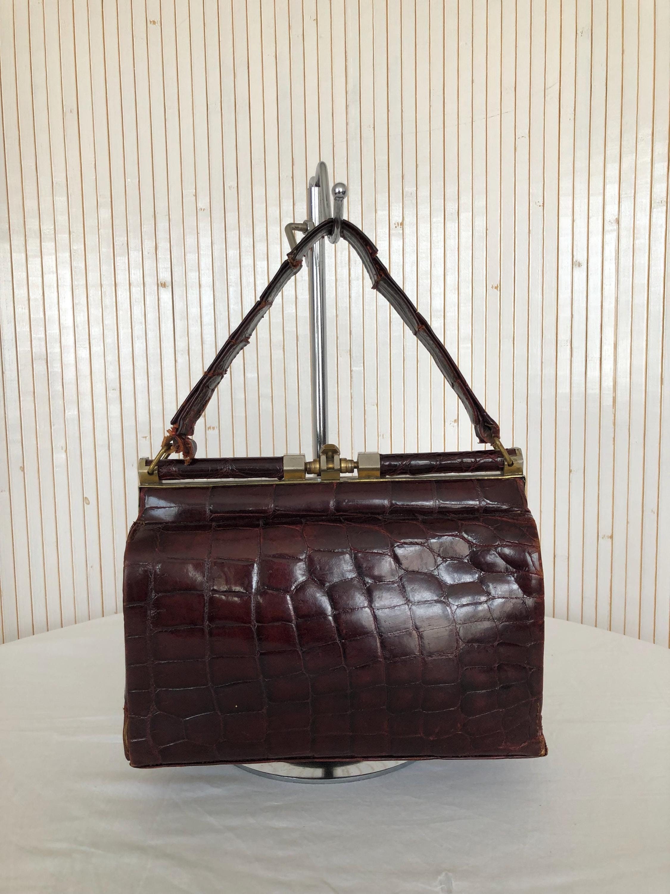 Sac Vintage En Peau De Crocodile Noir - Porté épaule, Doublure Cuir, Neuf Sans étiquette
