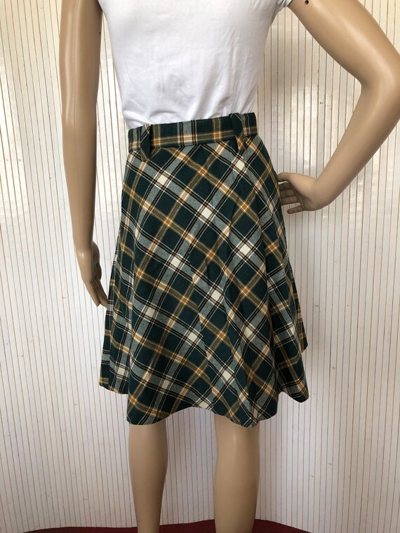 Vintage Skirt Woman 60s Scottish Skirt Green Plai… - image 7