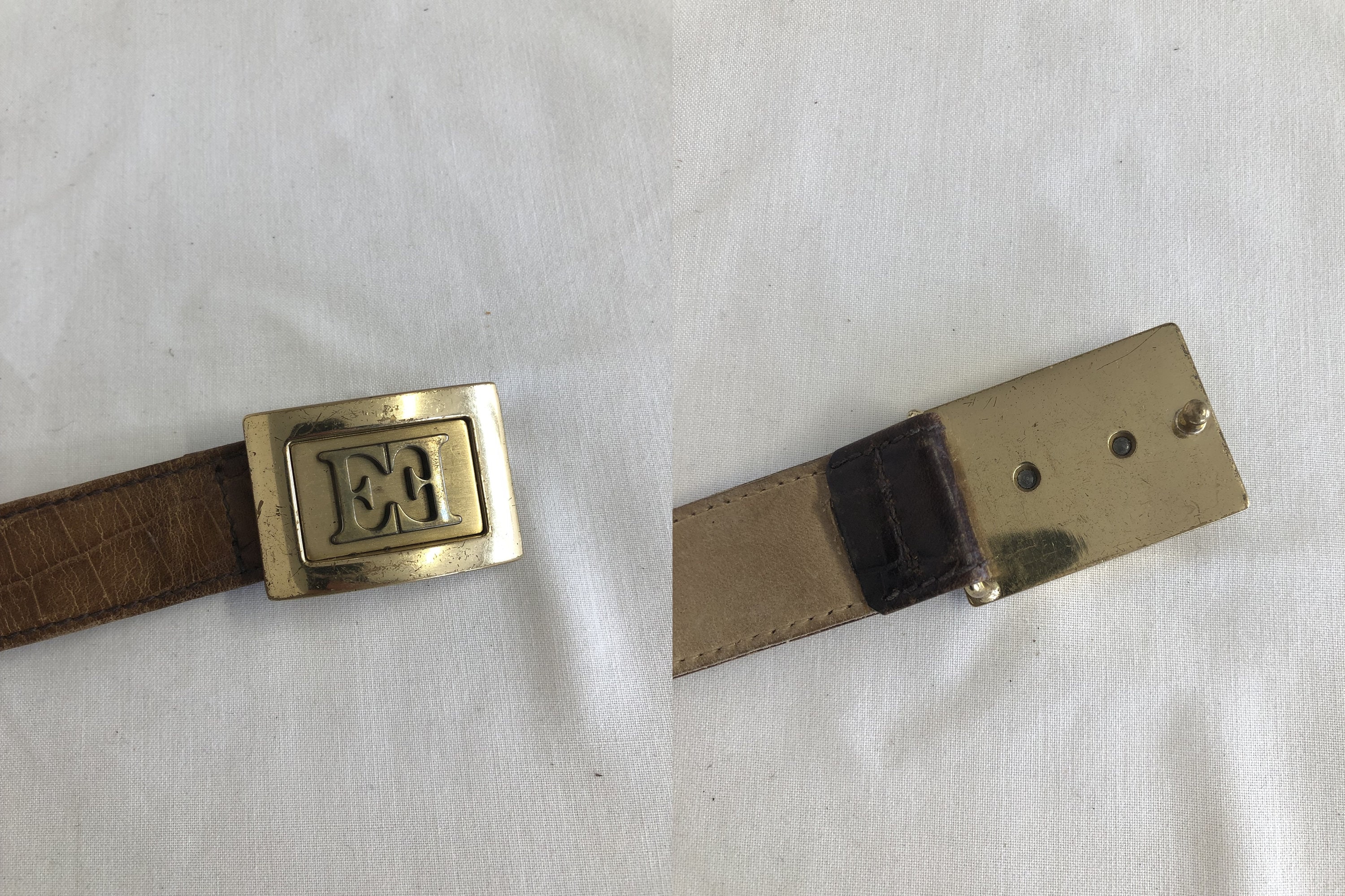 Escada Vintage Brown Leather Belt for Women Rectangular Gold 