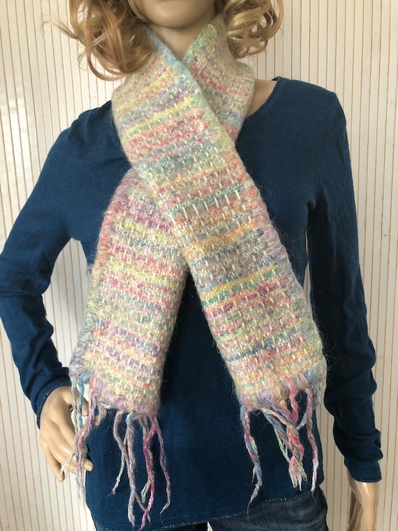 Small Pastel scarf in wool 70s Pure Vintage rainb… - image 2