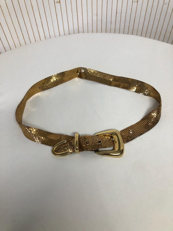 Vintage gold metal chainmail belt Whiting and Davis Belt ~ Vintage Gold Metal Mesh ~ Waist 26  main image 3