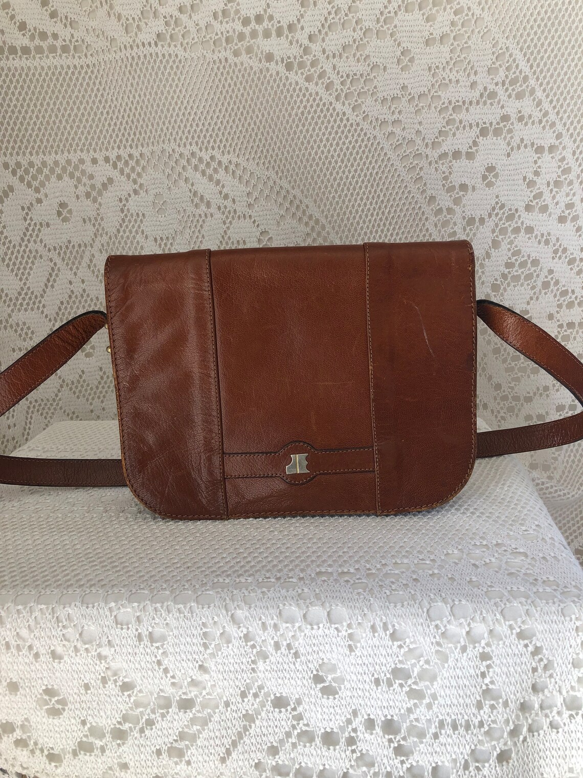Sac en cuir Marron Vintage Femme Années 70 Sac à main Minimaliste Jacques Esterel Paris, foto 1 di 5