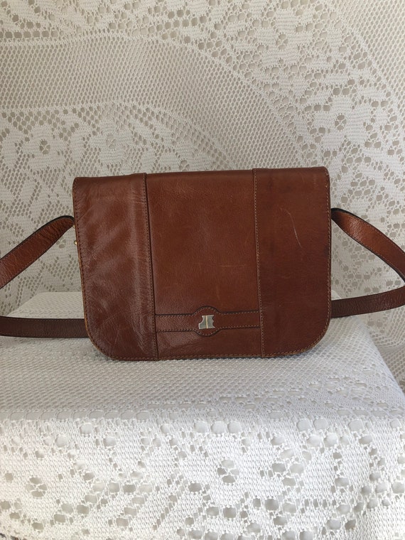 Sac en cuir Marron Vintage Femme Années 70 Sac à main Minimaliste Jacques Esterel Paris