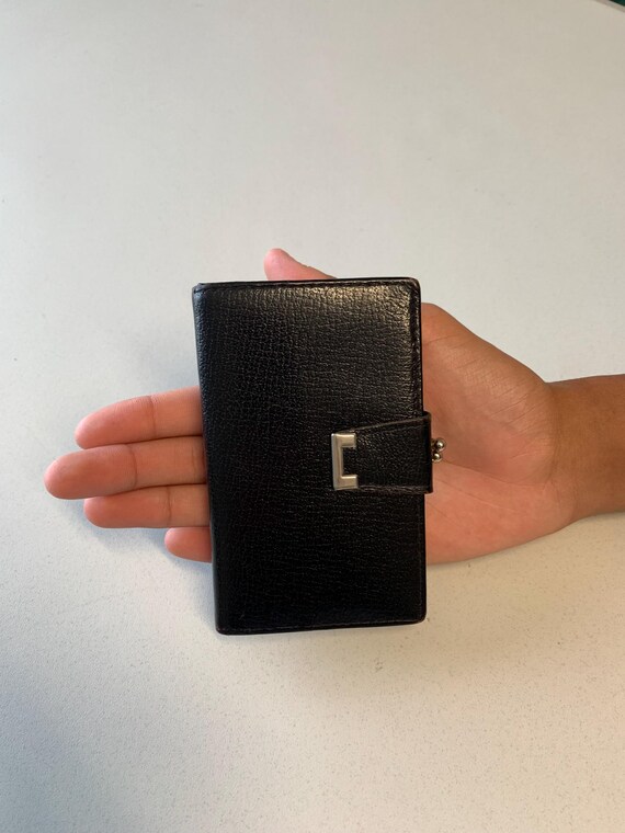 Porte Monnaie Vintage en Cuir noir Portefeuille Porte billet Porte cartes Insigne métal C Made in France