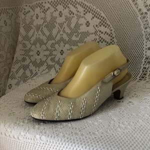Vintage Pumps Shoes in Beige and White Braided Leather Women&#39;s Shoes Size 38.5 Retro Ma Ga Made in Italy 6cm Heel