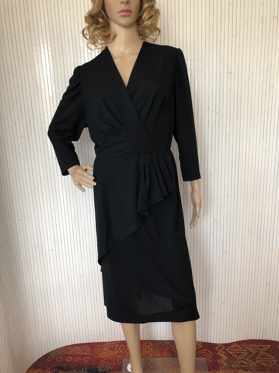 Vintage Black Jersey Dress Size L Long Sleeves Wrap Women s Evening Dress Cocktail Rode Made in France Minimalist Dress