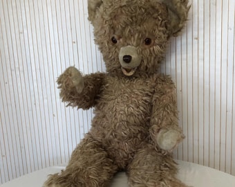 Vintage Plush Straw Articulated Bear Collectible Teddy Bear Antique Childhood Souvenir Retro 73cm