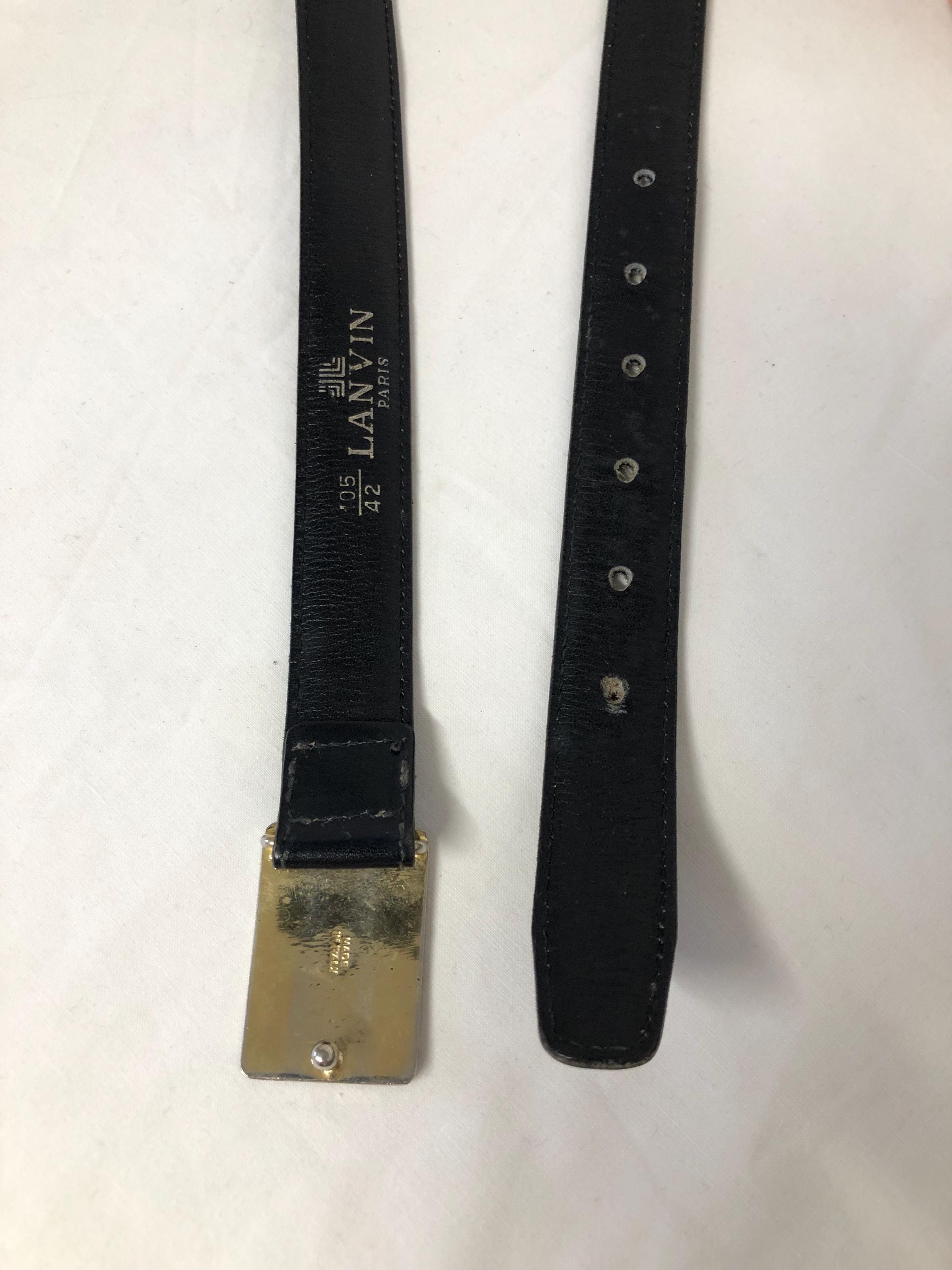 Vintage Lanvin Black Leather Belt for Men Beautiful Buckle  display picture 2