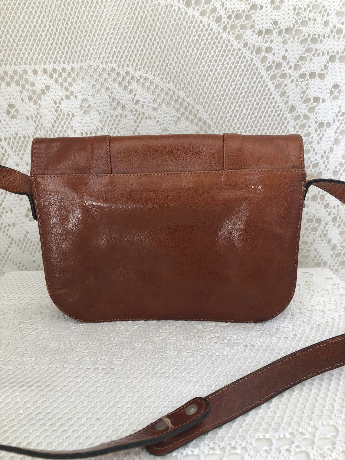Sac en cuir Marron Vintage Femme Années 70 Sac à main Minimaliste Jacques Esterel Paris, foto 2 di 5