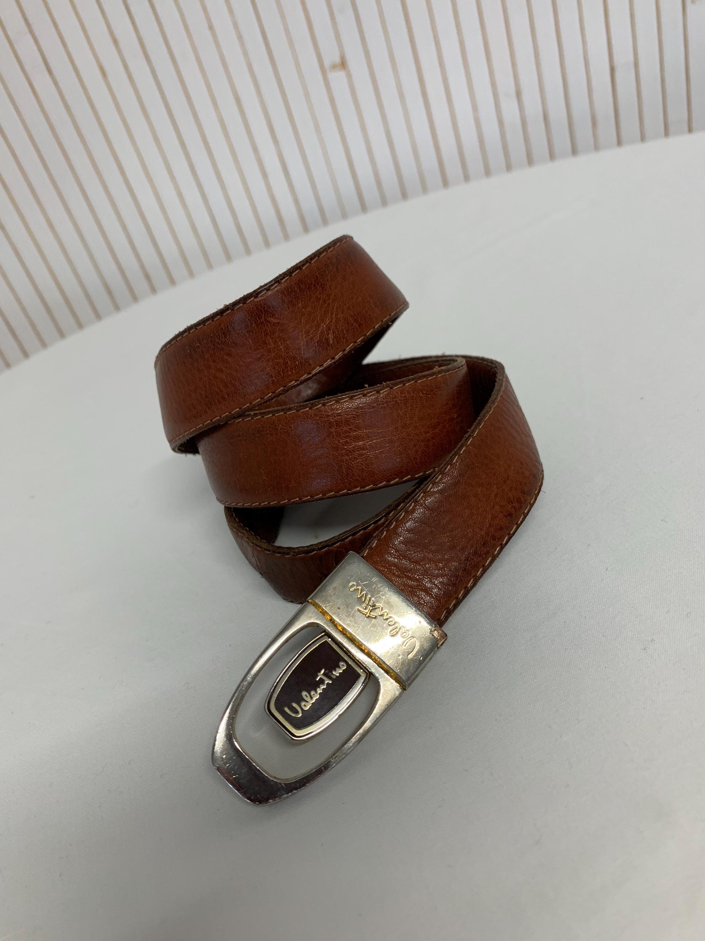 Valentino Garavani Brown Snakeskin Skinny Belt‎ Gold Buckle Made in Italy 70/28 Valentino Vlogo 70/28 Crystal Embellished Reversible Leather  main image 4
