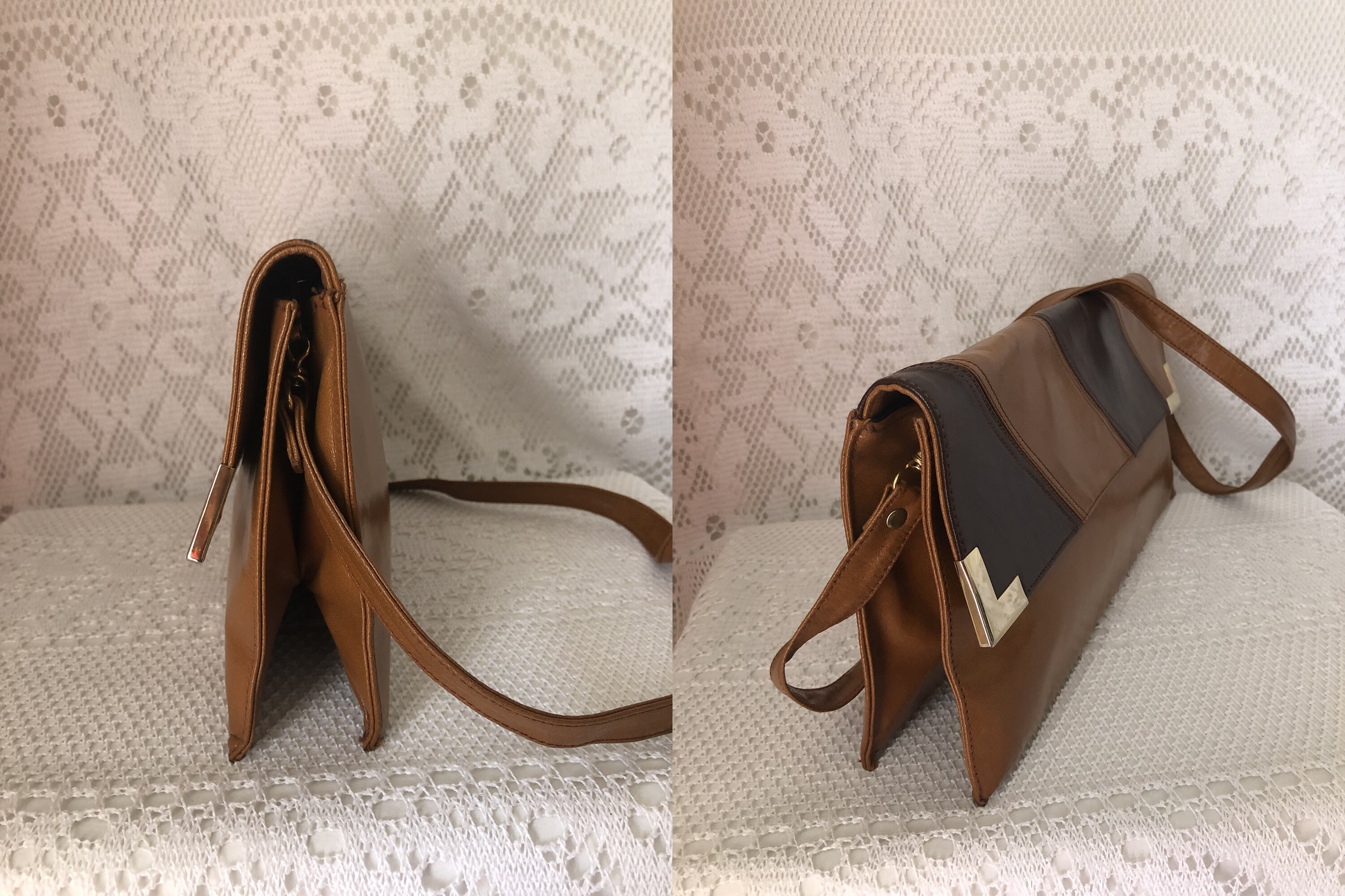 Pochette Vintage En Cuir Marron Années 1970 - Ancienne - Très Bon État à Remettre En Forme