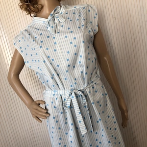 Summer Dress Vintage Woman Blue and White Dress Stripes and Polka dots Dress Sleeveless Dress Made in France