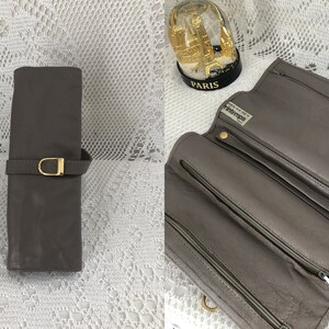 Vintage Makeup Bag Gray Leather Case Spring 70s