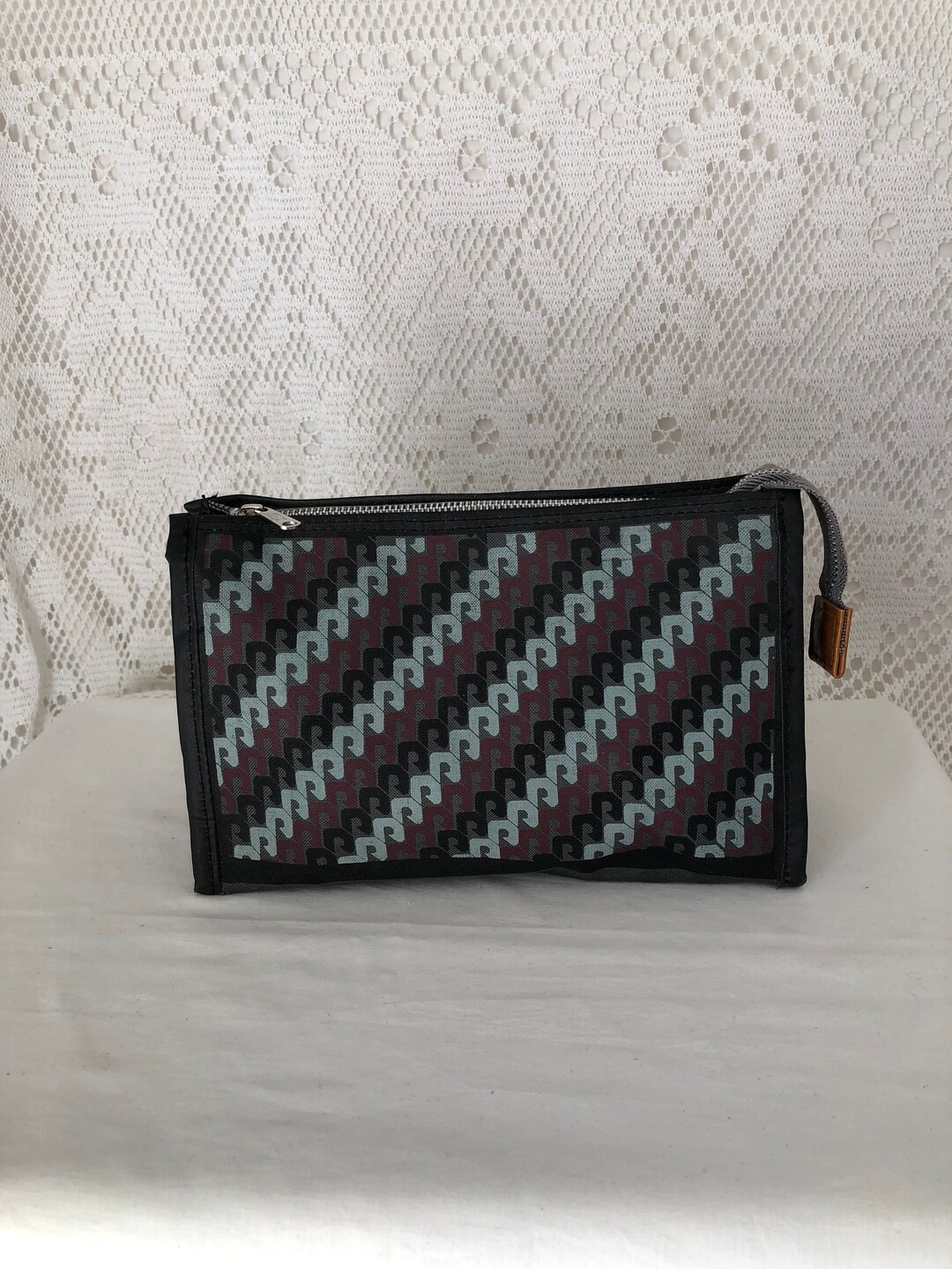 Trousse De Toilette Vintage Motif Vichy Orange Années 50-60 Fabriquée France