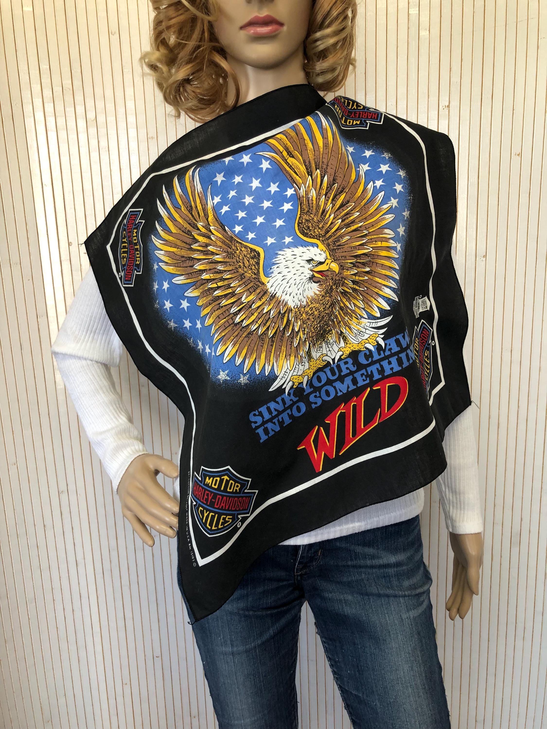 Bandana Foulard Harley Davidson Vintage - Motif Aigle Sauvage - Coton Noir - Unisexe