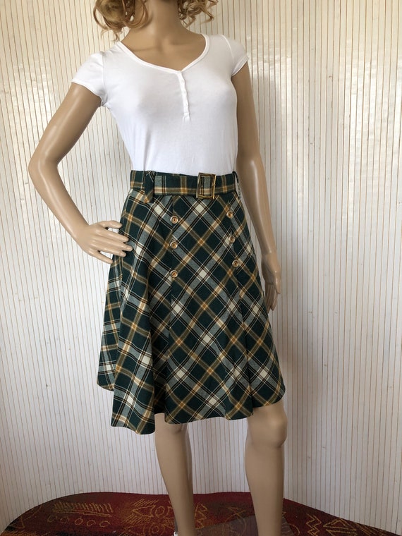 Vintage Skirt Woman 60s Scottish Skirt Green Plai… - image 4