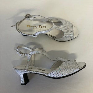 Summer heeled sandals Vintage Salomé pumps with shiny sequins Magic Feet shoes Made in France Size 37 Evening pumps